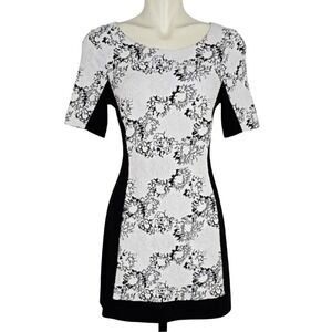 Joseph Ribkoff Women's Black White Short Sleeves Fitted Floral Embossed Dress 8